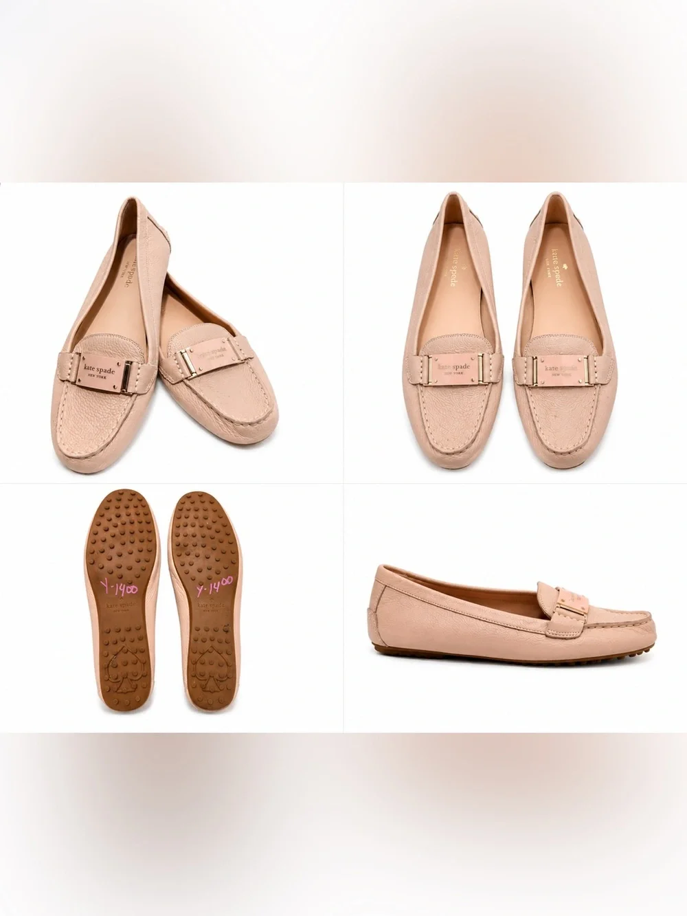 Kate Spade New York Leather Loafers Blush Pink Logo Plaque Flats